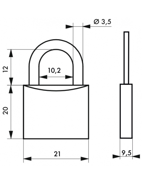 Lucchetto con chiave, bagagli, alluminio, 20mm, arco in acciaio nichelato, 2 chiavi - Serrurerie de Picardie