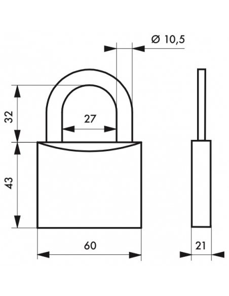 Lucchetto a chiave Bombe, alluminio, 60mm, arco in acciaio temprato, 3 chiavi - Serrurerie de Picardie