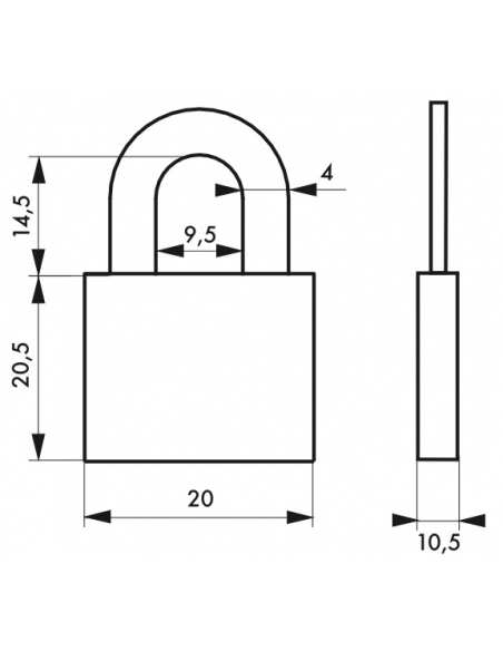 Lucchetto con chiave, per bagagli, 20mm, alluminio, arco in acciaio nichelato, 2 chiavi - Serrurerie de Picardie