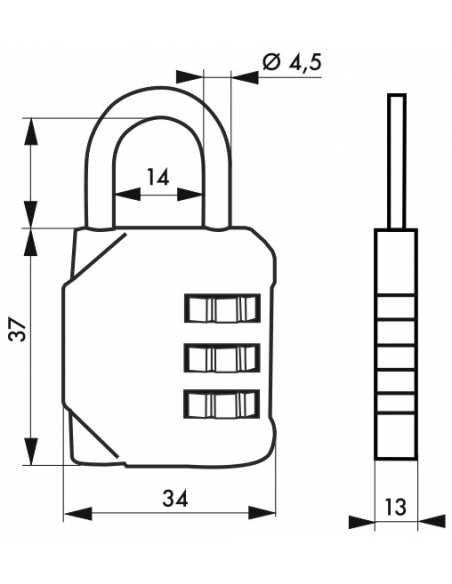 Lucchetto a combinazione Club 2, 3 cifre, interno, arco in acciaio, 30mm - Serrurerie de Picardie