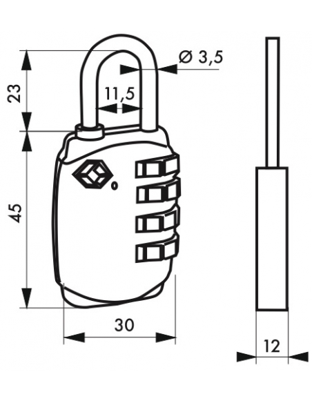 Lucchetto codice TSA, bagagli, 30mm, arco in acciaio nichelato, 4 cifre - Serrurerie de Picardie