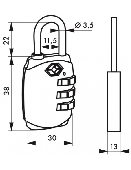 Lucchetto codice TSA, bagagli, 30mm, arco in acciaio nichelato, 3 cifre - Serrurerie de Picardie