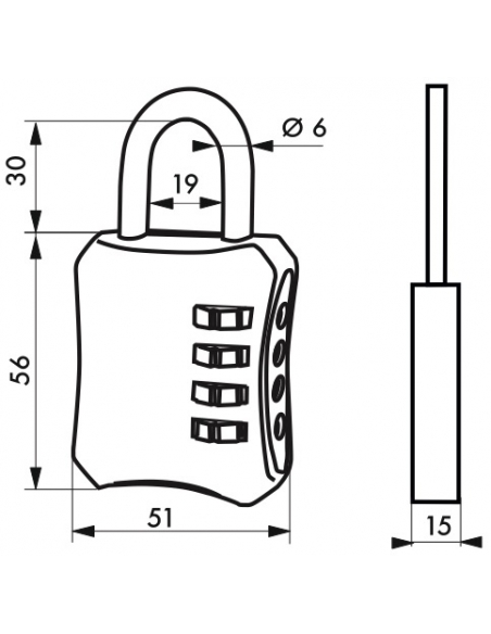 Lucchetto a combinazione Baggy, 50mm, arco in acciaio nichelato, 4 cifre - Serrurerie de Picardie