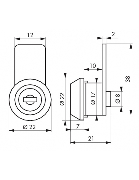 Serratura a camme, cilindro per cassetta delle lettere nichelato, profondità da 0,8 a 1,2mm, 2 chiavi - Serrurerie de Picardie