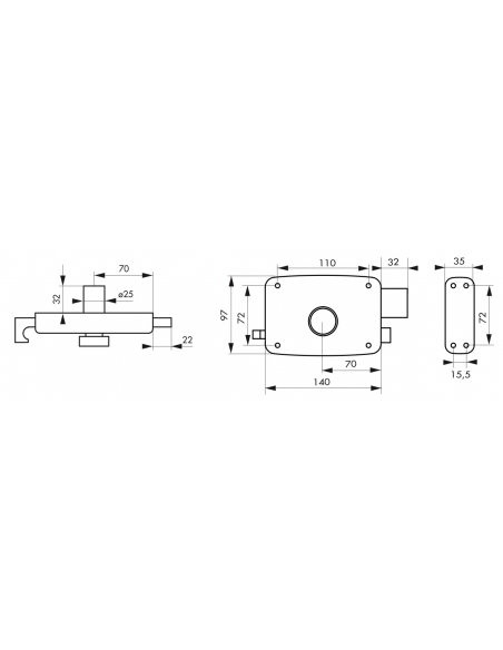 Serratura di sicurezza 140 x 90 mm, destra – THIRARD
