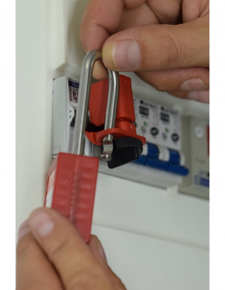 Blocco di sicurezza mini per interruttore doppio, lucchettabile, Lockout Tagout LOTO - THIRARD