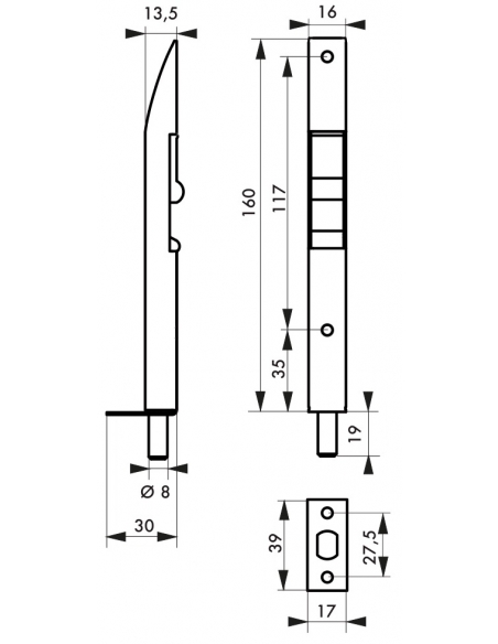 Serratura a gomito per porte e finestre, 160mm, acciaio, zincato - THIRARD