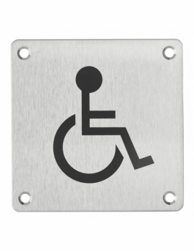 Cartello WC per disabili, da avvitare, targa in acciaio inossidabile spazzolato, marcatura nera, 100x100mm - THIRARD