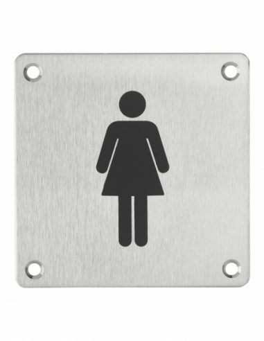 Cartello a vite per WC da donna, targa in acciaio inossidabile spazzolato, marcatura nera, 100x100mm - THIRARD