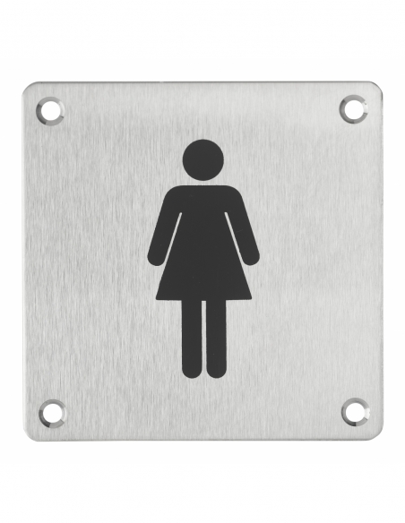 Cartello a vite per WC da donna, targa in acciaio inossidabile spazzolato, marcatura nera, 100x100mm - THIRARD