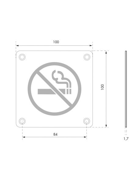 Cartello No Smoking, vietato fumare, da avvitare, targa in acciaio inossidabile spazzolato, marcatura nera, 100x100mm - THIRARD