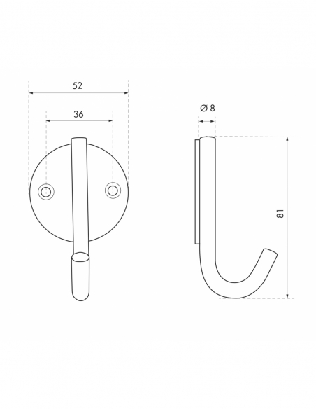 Appendiabiti INOX, gancio a uncino, acciaio inossidabile, H.81mm, satinato - THIRARD