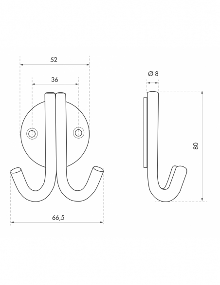 Appendiabiti INOX, gancio doppio, acciaio inossidabile, H.80mm, satinato - THIRARD