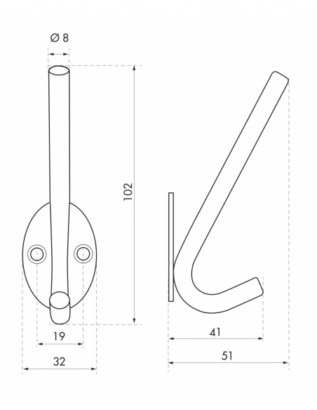 Appendiabiti INOX, gancio a uncino, acciaio inossidabile, H.102mm, satinato - THIRARD