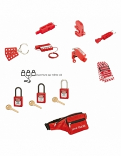 Kit manutenzione elettrica con 2 lucchetti LOTO rossi, arco nylon 38 mm, chiave uguale – THIRARD