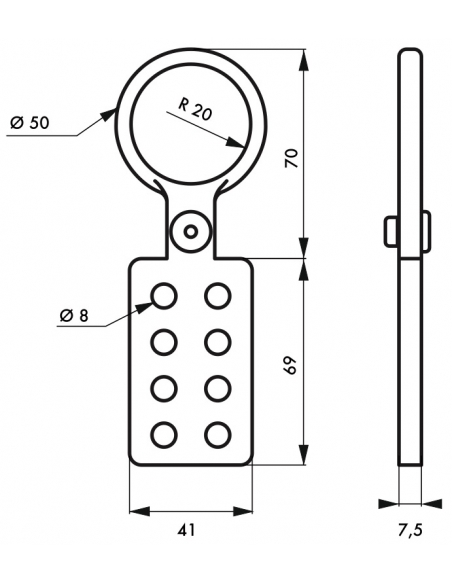 Ganascia isolata in alluminio Ø 39 mm per 8 lucchetti, Lockout Tagout LOTO - THIRARD