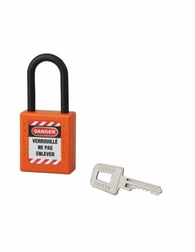 Lucchetto 40 mm in nylon con arco 6 X 38 mm ARANCIONE, Lockout Tagout LOTO - THIRARD