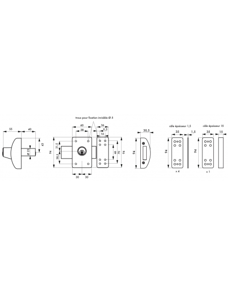 Vista aggiuntiva 2 di Cilindro doppio DESIGN a 5 perni Ø 23 x 40 mm, bronzo, 3 chiavi – THIRARD