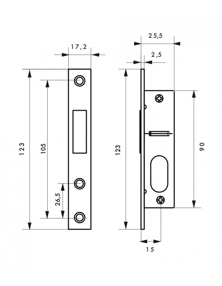 Serratura da incasso con cilindro ovale 30x30mm, per porta in metallo, asse 15mm, piastra quadra, 3 chiavi - THIRARD