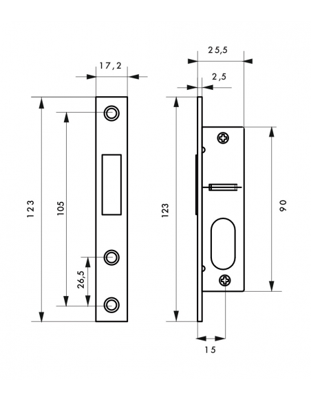 Serratura per cilindro ovale, asse 15 mm, frontale inox, 3 chiavi – THIRARD