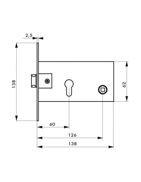 Vista aggiuntiva 1 di Cassa serratura per cilindro europeo, asse 60 mm, frontale nichelato – THIRARD