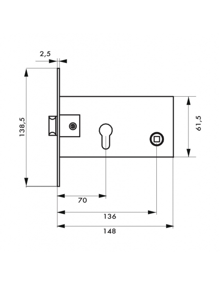Vista aggiuntiva 1 di Cassa serratura per cilindro europeo, asse 70 mm, frontale nichelato – THIRARD
