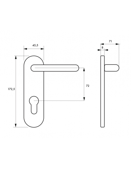 Maniglia per porta tagliafuoco, piastra sagomata cilindro europeo, industriale, quadrato 9mm, nero - THIRARD