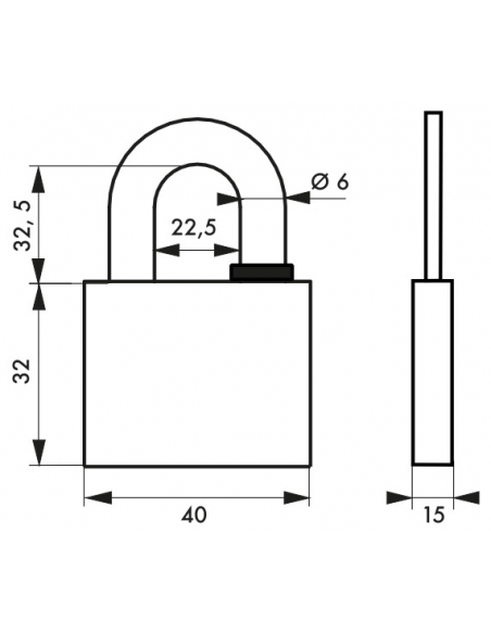 Lucchetto a chiave Reverso, ottone, esterno, arco in acciaio, 40mm, 4 chiavi - THIRARD