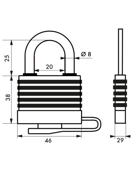 Lucchetto a lamelle, acciaio, da esterno, 40mm, rivestito in PVC, 2 chiavi in ottone nichelato - THIRARD