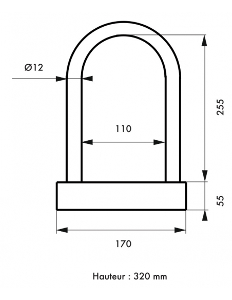 Antifurto a catena in acciaio U-Shackle, Ø12mm, larghezza 170mm, altezza 320mm - THIRARD