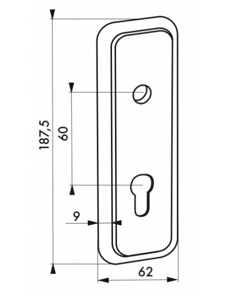 Vista aggiuntiva 1 di Piastra di copertura 186 x 62 mm, entrata 60 mm, per riferimenti 096564 e 096566 – THIRARD