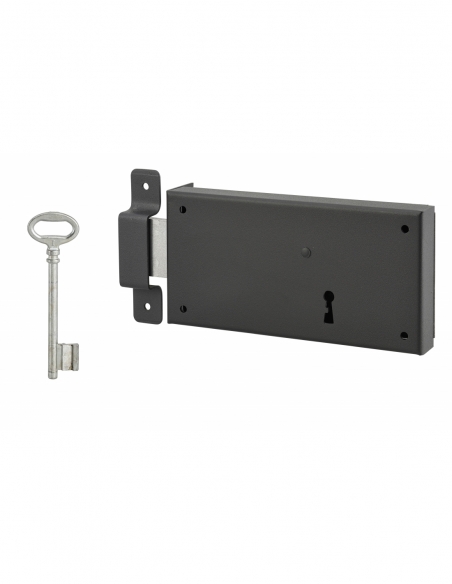 Serratura orizzontale da applicare con chiave per porta di cantina, solo catenaccio, sinistra, asse 105mm, 160x80mm, nero, 1 ...