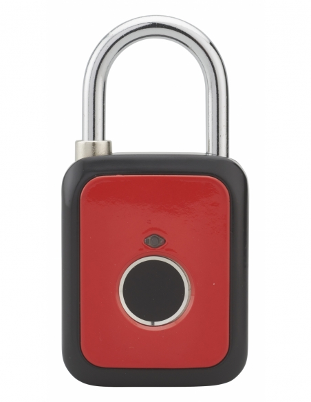 Vista aggiuntiva 1 di Lucchetto biometrico a impronta digitale, da esterno, arco in acciaio, 45 mm, rosso – THIRARD