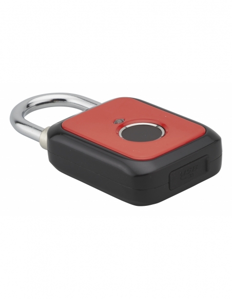 Vista aggiuntiva 2 di Lucchetto biometrico a impronta digitale, da esterno, arco in acciaio, 45 mm, rosso – THIRARD