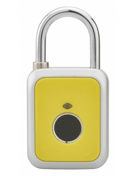 Vista aggiuntiva 1 di Lucchetto biometrico a impronta digitale, da esterno, arco in acciaio, 45 mm, giallo – THIRARD