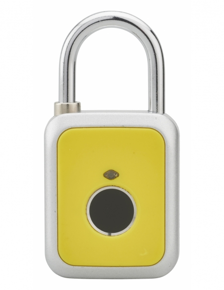 Lucchetto biometrico a impronta digitale, da esterno, arco in acciaio, 45mm, giallo - THIRARD
