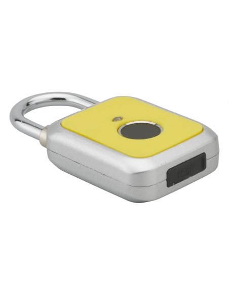 Vista aggiuntiva 2 di Lucchetto biometrico a impronta digitale, da esterno, arco in acciaio, 45 mm, giallo – THIRARD