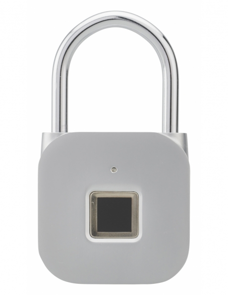 Vista aggiuntiva 1 di Lucchetto biometrico a impronta digitale, da esterno, arco in acciaio, 45 mm, grigio satinato – THIRARD