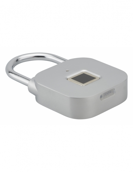 Vista aggiuntiva 2 di Lucchetto biometrico a impronta digitale, da esterno, arco in acciaio, 45 mm, grigio satinato – THIRARD