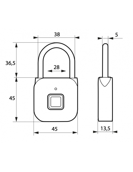 Vista aggiuntiva 3 di Lucchetto biometrico a impronta digitale, da esterno, arco in acciaio, 45 mm, grigio satinato – THIRARD