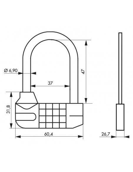 Lucchetto a combinazione Saturn, 4 cifre, interno, 1/2 arco in acciaio, 63mm - THIRARD