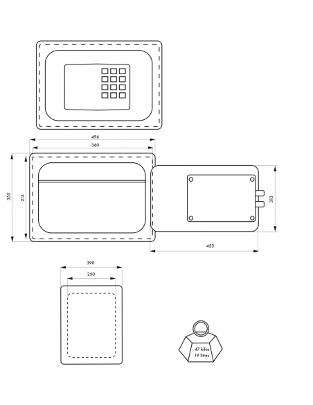 Vista aggiuntiva 2 di Cassaforte ignifuga da installare Vauban, serratura a codice elettronico, 2 catenacci, 19 L – THIRARD