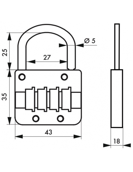 Lucchetto a combinazione M54, 4 cifre, interno, 43mm - THIRARD