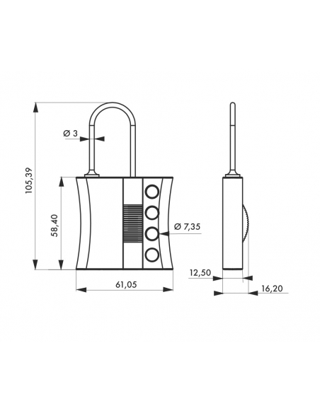 Ganascia PP nylon diametro 3mm isolato 4 fori, lucchettabile, Lockout Tagout LOTO - THIRARD