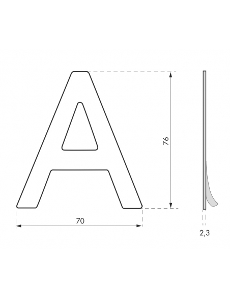 Vista aggiuntiva 1 di Lettera A adesiva in acciaio inox, altezza 76 mm – THIRARD