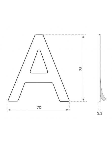Targa Lettera A in acciaio inox H.76mm adesivo - THIRARD
