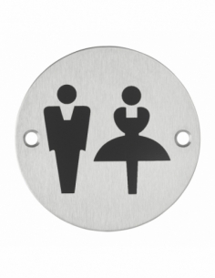 Targhetta segnaletica tonda Ø 76 mm “WC uomo/donna”, da avvitare – THIRARD