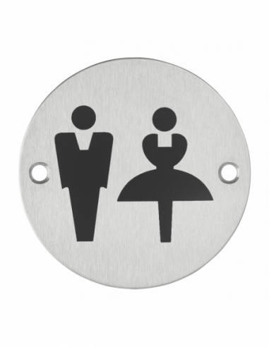 Targhetta segnaletica tonda Ø 76 mm “WC uomo/donna”, da avvitare – THIRARD