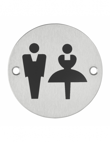 Targhetta segnaletica tonda Ø 76 mm “WC uomo/donna”, da avvitare – THIRARD