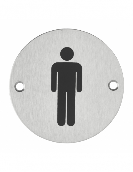 Cartello tondo per toilette da uomo, da avvitare, targa in acciaio inossidabile spazzolato, marcatura nera, Ø76mm - THIRARD
